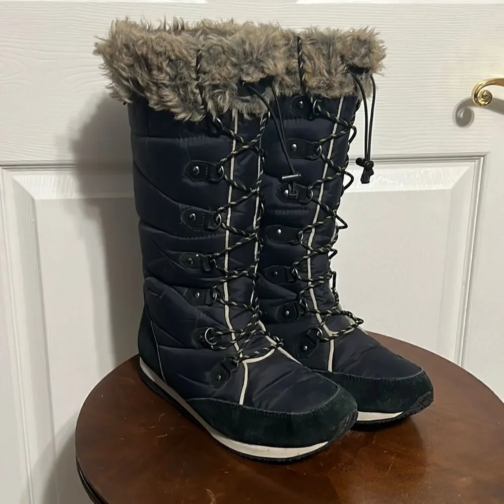 🔥🔥 L.L. Bean 284883 Carrabassett Fur Lace-Up Knee High Snow Boots‎ Women Sz 9M